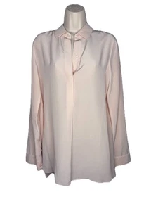 Vince 100% Silk Long Sleeve Blush Pink Popover Collared Blouse Top Sz 8 - Picture 1 of 6