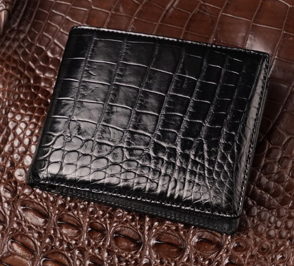 Black Bifold Skin Amish Handmade Wallet - Genuine Crocodile Leather - Image 1 of 4