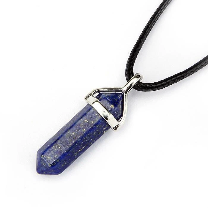 Lapis Lazuli Pendulum Pendant Healing Point 40x8mm Silver Leather Cord - Image 1 of 1
