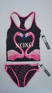 NEW XOXO Girls Black Flamingo 2pc Tankini Swimsuit Size S ( 7 ) - Picture 1 of 4