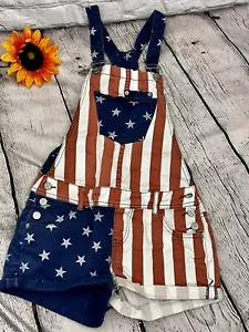 American Rag Cie Semi Distressed USA Flag Shorts Romper Overalls EUC Size 3 - Picture 1 of 12