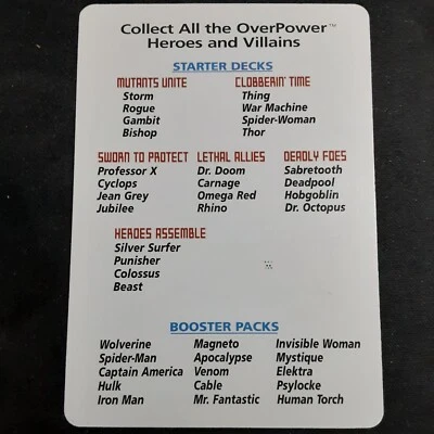 1995-1999 Marvel Overpower CCG Promos Checklist #CHECK  - Image 1 of 2