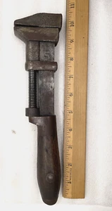 Antique Knife Blade Wood Handle L. Coes Screw Pipe Wrench Worcester Mass 10" - Picture 1 of 12