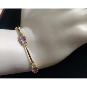 925 DBJ Vintage Amethyst Blue Topaz Sterling Silver Gold tone Bracelet - Picture 1 of 8