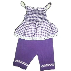 Vintage 1990er Baby Mädchen kleine Schritte lila weiß kariert Hose Outfit Set 18m - Bild 1 von 6