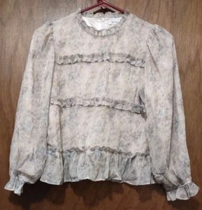 Girl's 2 Piece Outfit Skirt Top Tan Floral Ruffles Sleeves Size 12-14 - Picture 1 of 6