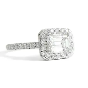 GIA Emerald Cut East West Halo Diamond Engagement Ring 18K White Gold 1.53 CTW - Picture 1 of 9