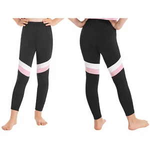 Kids Girls Activewear Pants Contrast Color Tights Pants Colorblock Sweatpants - Picture 1 of 41