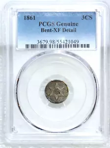 1861 Three 3 Cent Silver PCGS XF Detail Bent Just Graded New Holder #SB11 - Picture 1 of 4