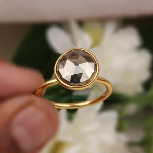Pyrite Gemstone Yellow Gold Plated 925 Silver Designer Girls Rings Jewelry - Picture 1 of 8