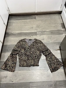 Jessica Simpson animal print cropped boho blouse size S - Picture 1 of 5