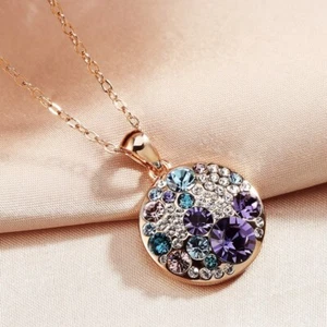 18K Rose Gold Filled Made With Swarovski Crystal Round Amethyst Necklace - Imagen 1 de 4