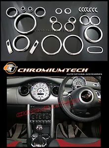 MK1 BMW MINI Cooper/S/ONE R50 R52 R53 Chrome Interior Dial Dashboard Kit 25pc. - Afbeelding 1 van 9