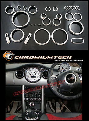 MK1 BMW MINI Cooper/S/ONE R50 R52 R53 Chrom Innenraum Zifferblatt Armaturenbrett Kit 25tlg. - Bild 1 von 4