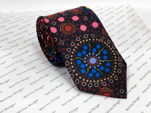 Warrina Designs 100% Silk Tie Authentic Aboriginal Design Art Dreamtime Flowers - Picture 1 of 3