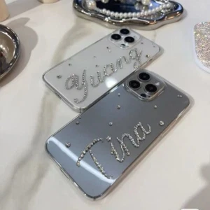 Funda de teléfono con nombre de diamantes de imitación personalizada brillante, brillante hermosa única - Imagen 1 de 4