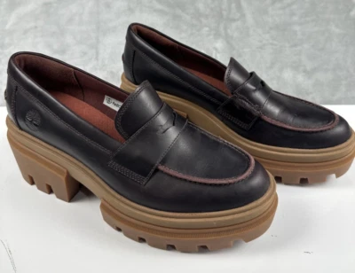 Мокасины женские Timberland на платформе с выступающей подошвой размер 10 бордовые коричневые Everleigh - Изображение 1 из 4