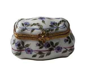 Frankreich Limoges Kasten Truhe mit blauen Blumen auf Ranken - Bild 1 von 6