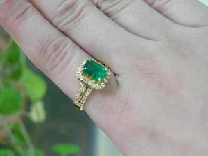 3.44 Ct Emerald Cut Natural Emerald & Diamond Wedding Ring 14K Yellow Gold FN - Picture 1 of 9