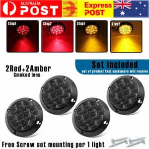 2 Amber & 2 Red Brake Turn Rear Tail Light 4" Round 12 LED 12V Tow Truck Caravan - Picture 1 of 9