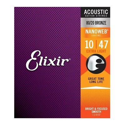 El Ixir 11002 Nanoweb 80/20 Bronze Acoustic Guitar Strings .010 .047 Extra Light - Image 1 of 4