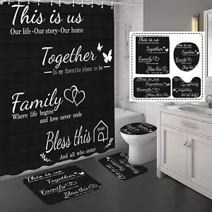 Juwute 4Pcs Family Shower Curtain Sets with Non-Slip Rugs, Toilet Lid Cover - Picture 1 of 12