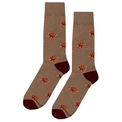 NWT Small Octopus Dress Socks Novelty Men 8-12 Brown Crazy Fun Sockfly - Immagine 1 di 4