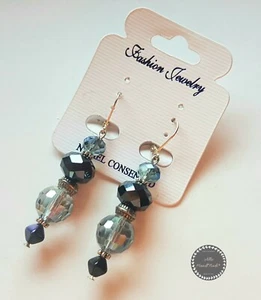 Orecchini donna pendenti con cristalli neri e argento, eleganti - Foto 1 di 1