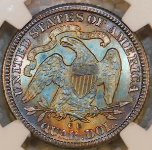 1877 CC Liberty Seated Quarter Certified GEM NGC MS65 FS-301 TopPop Toned Silver - Picture 1 of 5