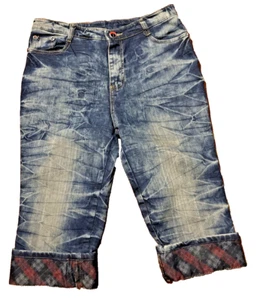 Designer brand unknown, well taylored Jeans 30 Knee Length Women tartan edging - Picture 1 of 20
