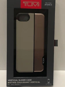 NIB TUMI VERTICAL SLIDER IPHONE 7 or 8 CASE~GREY LEATHER/ROSE GOLD~RETAIL $60 - Picture 1 of 4