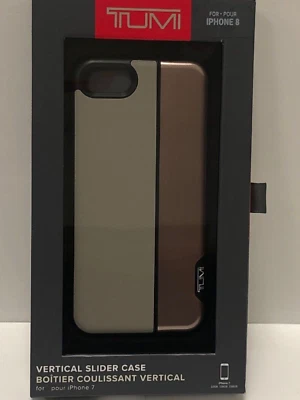 NUEVO EN CAJA ESTUCHE DESLIZANTE VERTICAL TUMI IPHONE 7 u 8 ~ cuero gris/oro rosa ~ venta al por menor $60 Foto 1 de 4