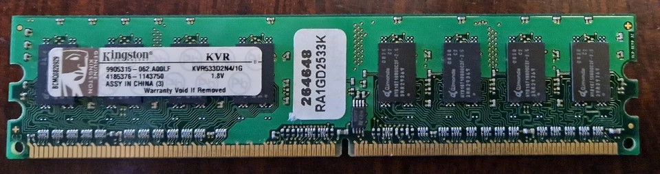 PACK OF TWO Kingston KVR533D2N4/1G 1GB Memory DDR2 SDRAM Total 2GB - Image 1 of 1