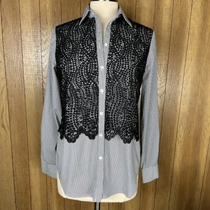 Etcetera (Size 4) White Black Stripe Tunic Blouse With Black Lace Overlay - Picture 1 of 10
