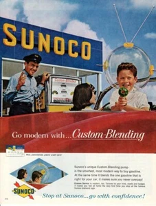 1962 Vintage Publicidad Impresión Gasóleo SUNOCO Estación de Servicio Niño Traje Espacial Pistola - Imagen 1 de 1