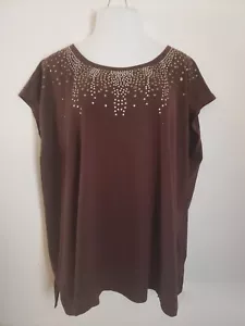 JMS Just My Size Damen Top Übergröße 4X Brustumfang 54" braun verzierter Ausschnitt - Bild 1 von 5