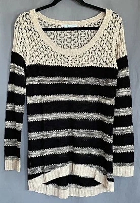 Suéter Pullover Maurices Mediano Manga Larga Negro Tostado Rayas Tejido Suelto Túnica Foto 1 de 4