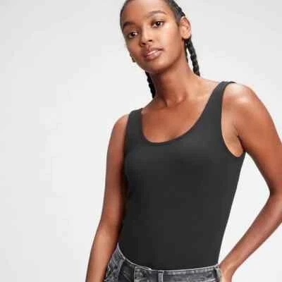 GAP NUEVO CON ETIQUETAS Mujer Cuello Redondo Body Top Camisa Tanque Negro Elastizado Grande L Suave Foto 1 de 4