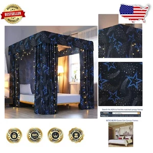 Whimsical Queen Size Canopy Bed Curtains - Easy Installation with Fun Star Theme - Picture 1 of 7
