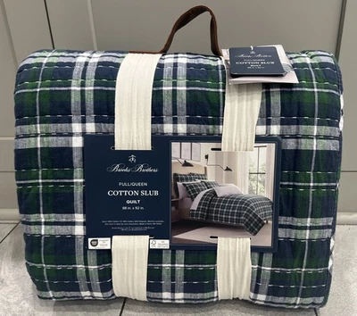 Brooks Brothers Green, White + Blue Plaid Full/Queen Cotton Slub Quilt 88”x92” - Image 1 of 4