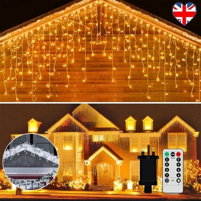 Christmas Fairy Lights LED Icicle Waterfall Outdoor Xmas Home Decor 18M 600 LEDs - Image 1 of 4