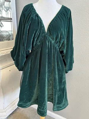 Minivestido Free People Terciopelo Portia Verde Esmeralda Caprichoso Boho Western Nuevo sin Etiquetas Xs Foto 1 de 4
