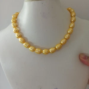 AAA 10-12mm Real Natural south sea gold baroque pearl necklace 14k - Picture 1 of 4