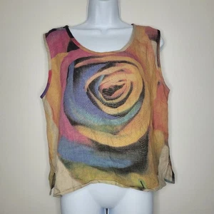Vintage Caroline Rose 100% linen boxy art to wear top size medium petite - Picture 1 of 7