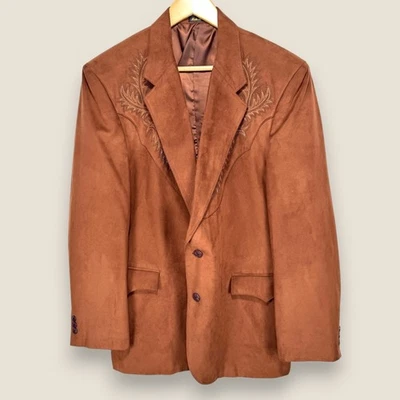 Circle S Suede Western Sport Coat Men 46R Brown Embroidered Cowboy Rodeo - Image 1 of 4