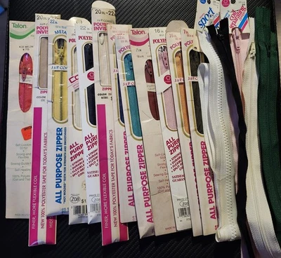 Lot 17 Vintage J & P Coats Talon 7"- 22" Polyester & Metal Variety Of Colors - Image 1 of 4