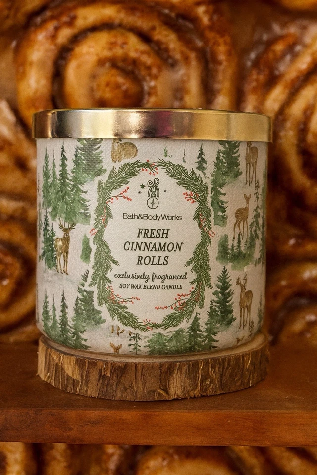 Bath & Body Works Christmas FRESH CINNAMON ROLLS 3-Wick Scented  Candle NEW - Image 1 of 1
