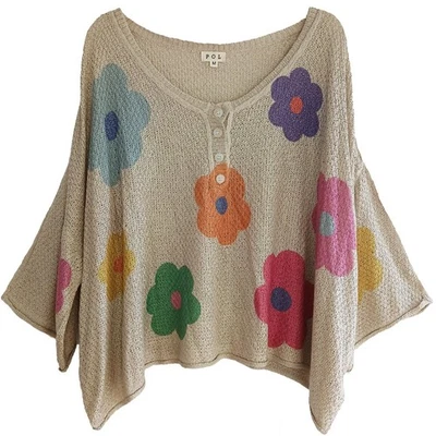 Suéter de gran tamaño manga 3/4 floral pecoso azul naranja rubor pol m nuevo sin etiquetas Foto 1 de 4