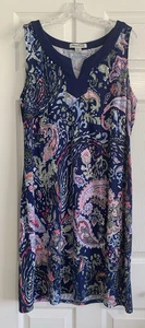 Tommy Bahama Dress Womens XL Blue Paisley Split Neck Sleeveless Stretch Beach - Picture 1 of 8