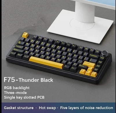  AULA F75 Wireless Mechanical Keyboard RGB Hot Swap Thunder Black Grey Axis 75% - Image 1 of 4